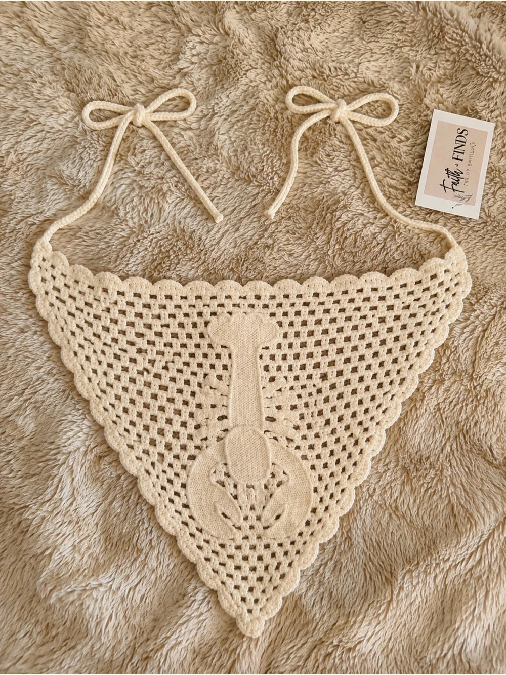American Eagle Outfitters Cream Crochet Triangle Bandana